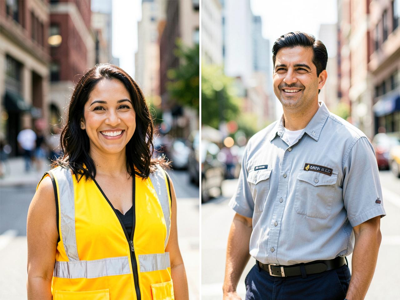 Trabajadores latinos sonriendo en su lugar de trabajo en Estados Unidos